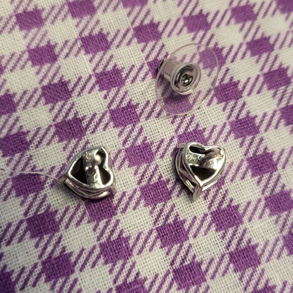 Black Tourmaline Heart Stud Earrings in Platinum Over Sterling Silver - Picture 5 of 6